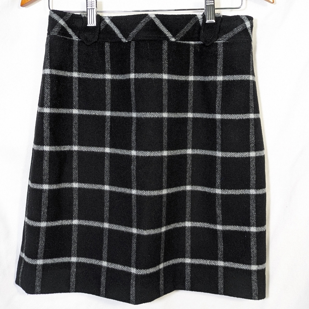 Talbots Wool Blend Plaid Pattern Skirt, Black, Gray & White, Knee Length Warm 6P